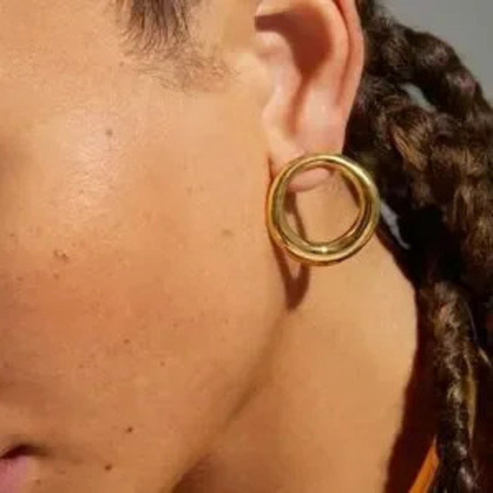 18k Gold Plated Stainless Steel Round Hollow Smooth Earrings Metal Texture